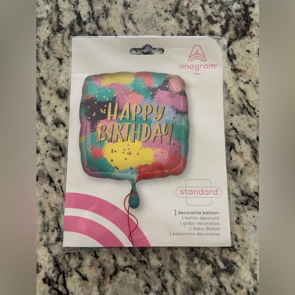 Anagram 'Happy Birthday' Multicolor Square Balloon- BNWT